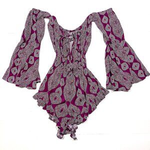 NWT Radio Fiji Sokally Romper Maroon Off-Shoulder Bell Sleeve S